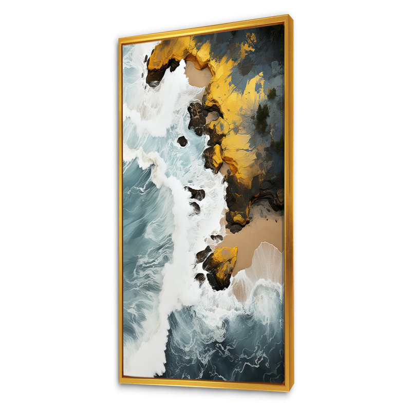 Sable tropical aérien - art mural plage, Cadre flottant doré, H 60 po x l 28 po x P 1,5 po