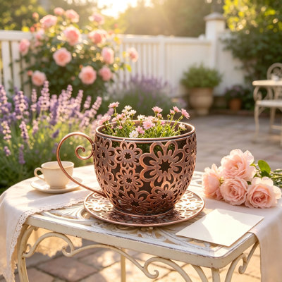 Metal Coffee Cup Flower Planter