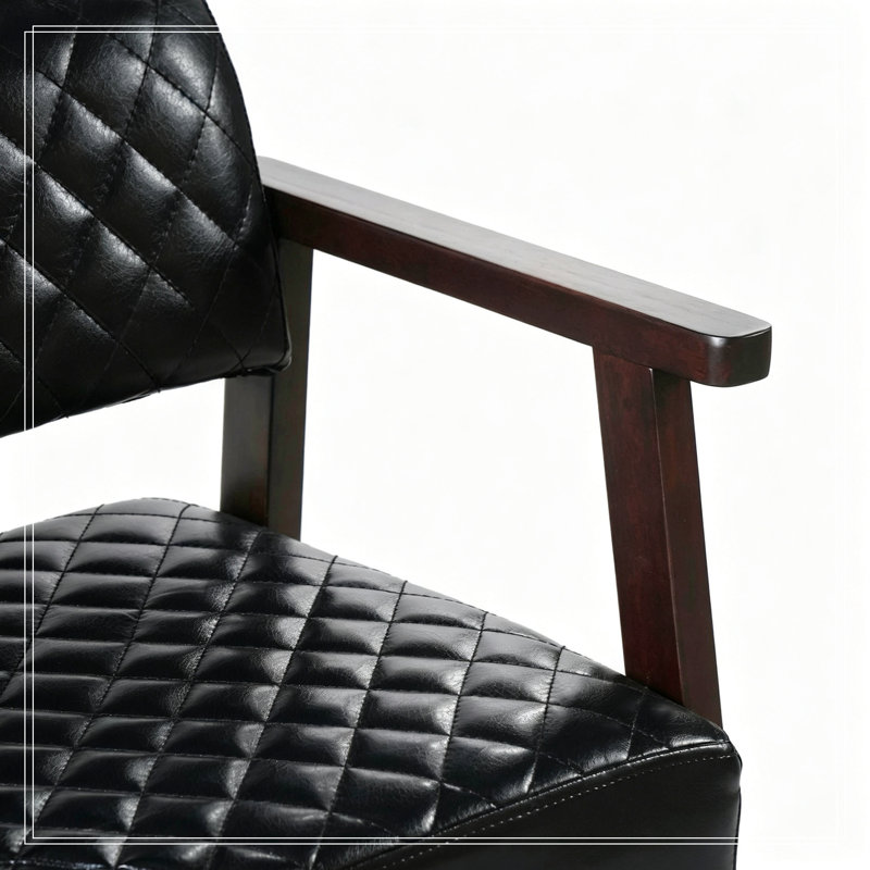 Banc en similicuir avec accoudoirs en bois, Black