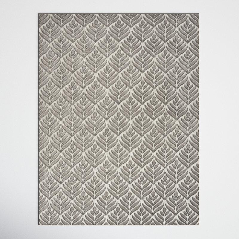 Rectangle Airabella Floral Machine Woven Polypropylene Indoor/Outdoor Area Rug in Gray/Ivory, Rectangle 9' x 12'