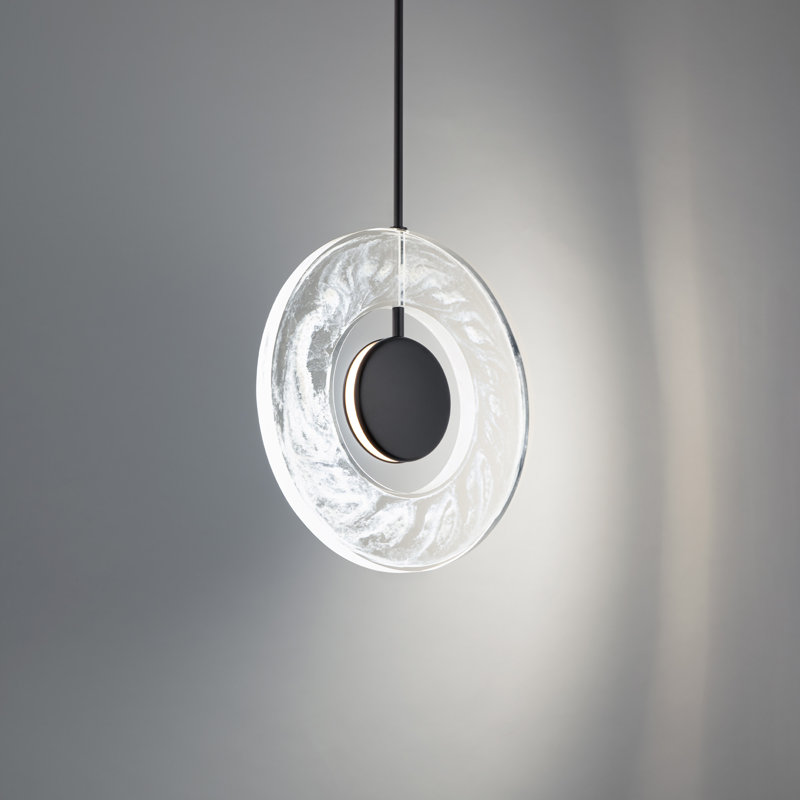 Mini Aged Brass LED Pendant with Artisan Crafted Milky Cloud Acrylic Shade
