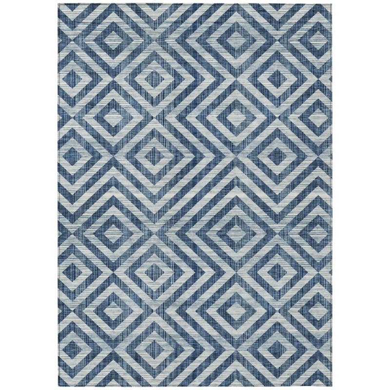Tapis extérieur lavable à motif géométrique bleu marine et ivoire 3 pi x 5 pi