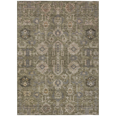 10' X 14' Brown Gray And Charcoal Oriental Washable Indoor Outdoor Area Rug