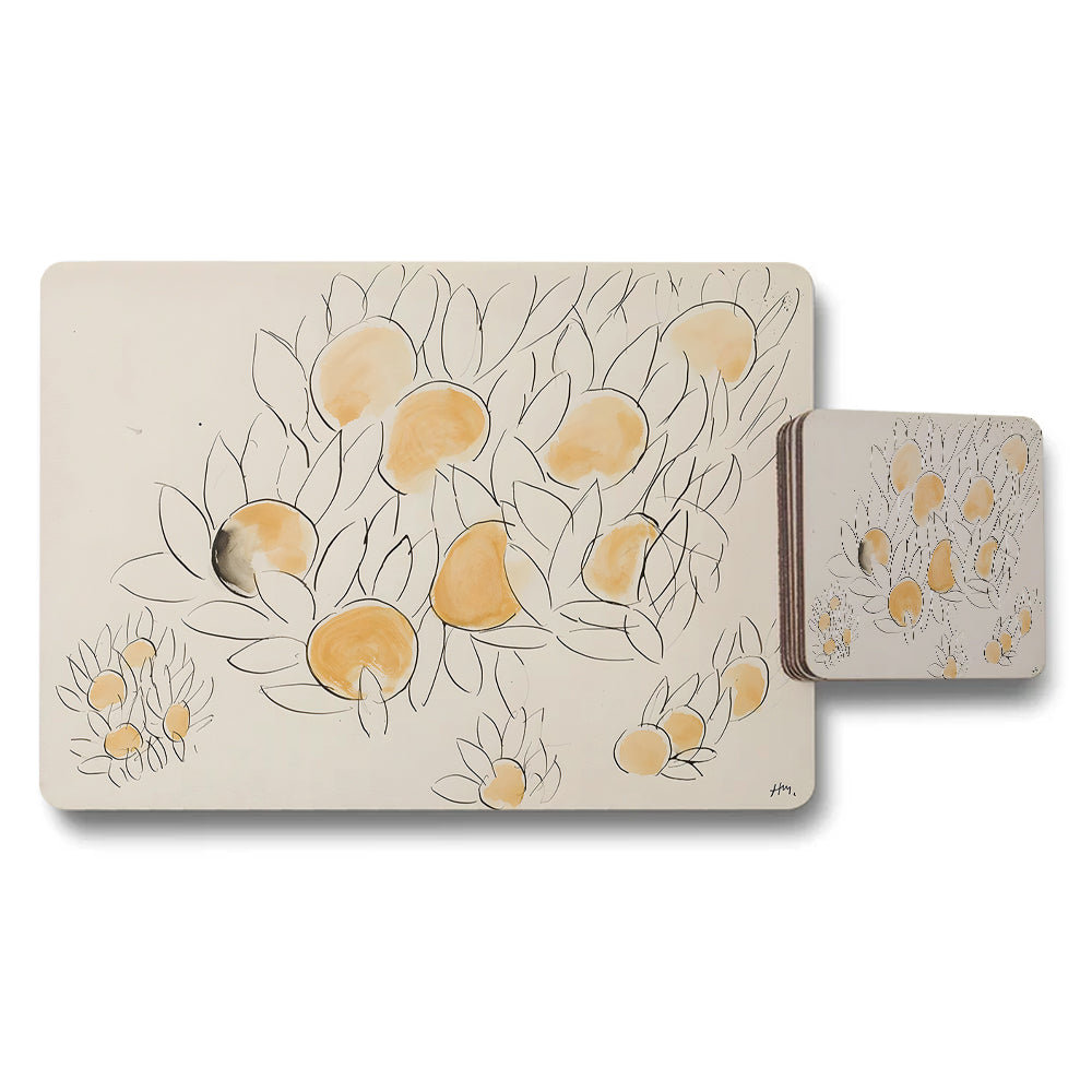 Citrus Placemats And Coaster Set With Orange Fruit Design