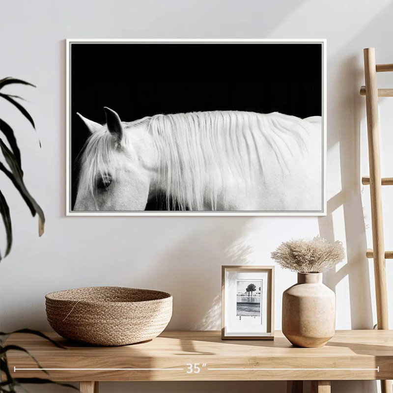 Blanc sur noir I, 25 po x 17 po, Cadre flottant blanc