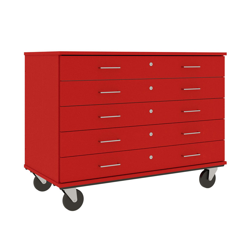 Armoire mobile à 5 compartiments avec roulettes, H 36 po x l 48 po x P 24 po, Rouge tulipe
