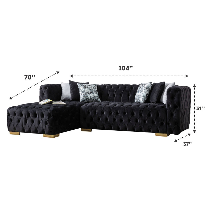 Canapé et méridienne de 104 po de large Vansh, Velours noir