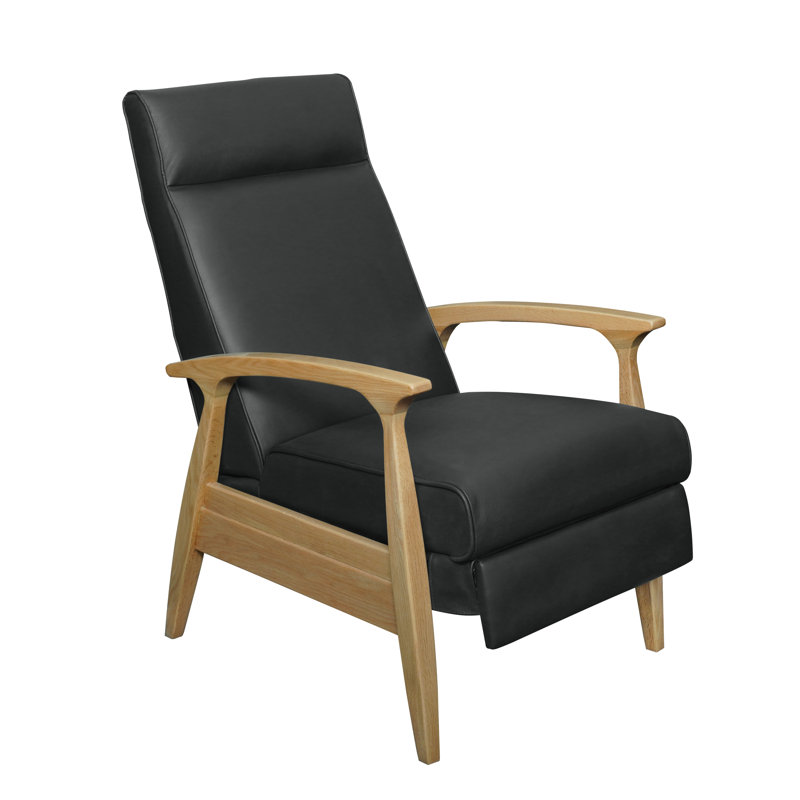Fauteuil inclinable en cuir Piedmont, Noir, Chêne clair