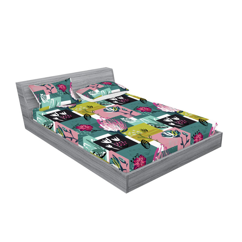 Drap-housse et taie décorative carrés Ambesonne, motif de fleurs jaune vert et rose pastel