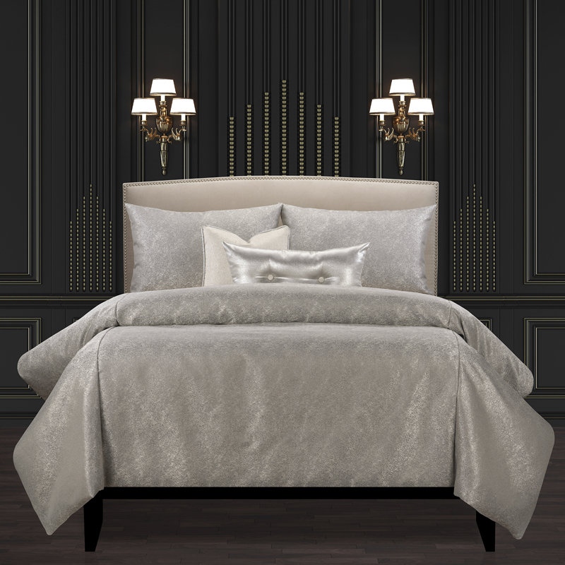 Jazz Club Shimmering Luxury Duvet Cover and Insert Set, Silver, King Duvet Cover + 2 Throw Pillows + 2 Shams