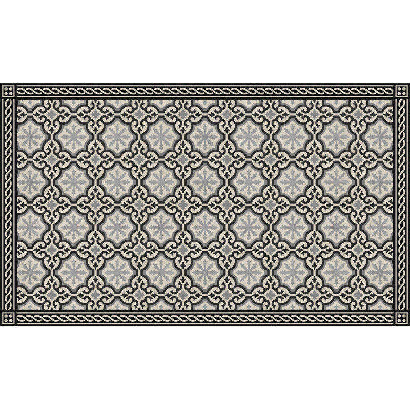 Tapis de cuisine à profil bas Un-Rug Chelsey de Matterly, Noir / blanc / gris clair, Rectangle 2 pi 10 po x 4 pi 10 po
