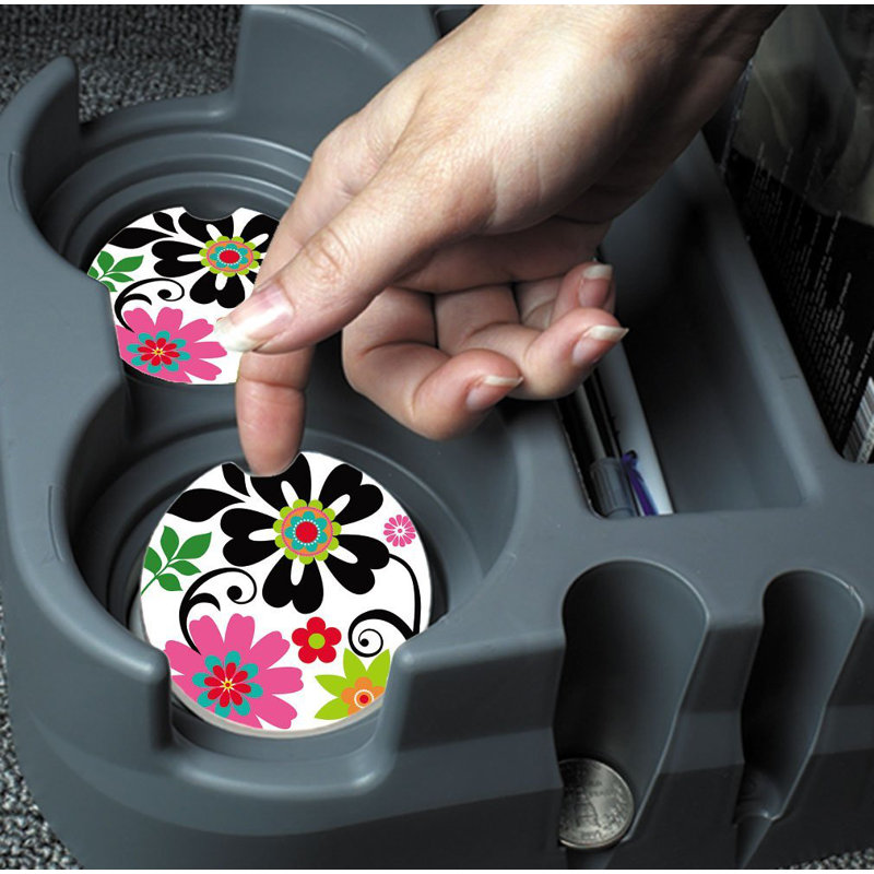 Stoneware Round 2 Piece Car Coaster Set
