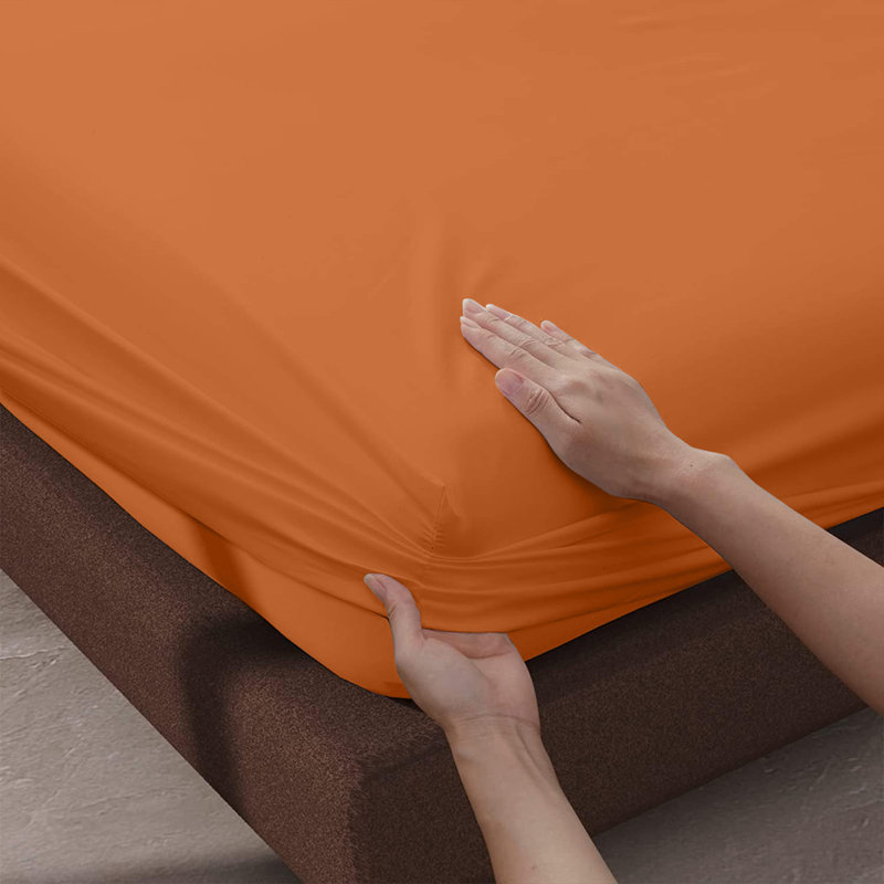 Leila Microfiber 25cm Deep Pocket Fitted Bed Sheet, Double (4'6), Rust
