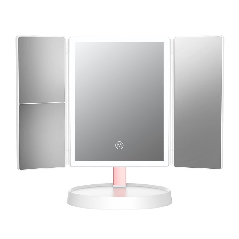 Infinity Trifold LED Makeup Mirror with 2x and 3x Magnification, Adjustable Mirror, Cordless Use