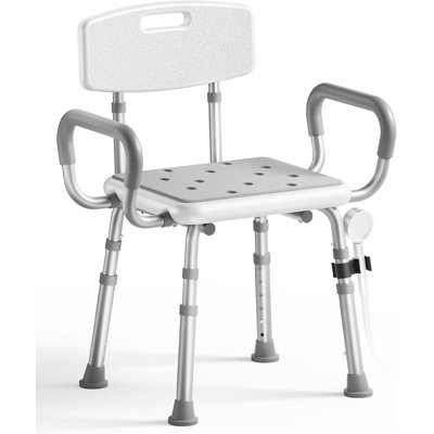 Shower Chair for Inside Shower with Arms and Back, Aluminum Frame | Height Adjustable, Non-Slip Feet