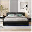 Full Size Upholstered Faux Leather Platform Bed With LED Light Bed Frame And Slatted Support - Black