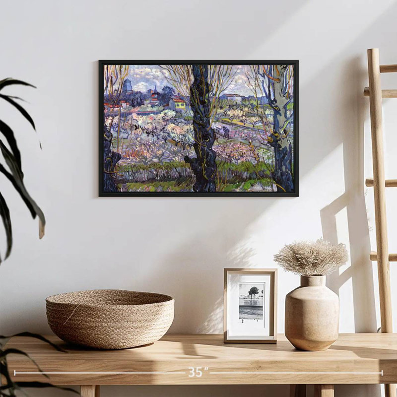 Vue des vergers en fleurs d'Arles, 19 po x 13 po, Cadre flottant noir