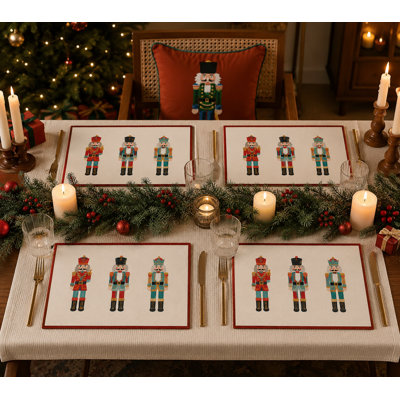 Christmas Nutcracker Placemats 12" x 18" Set of 4, Heat Resistan
