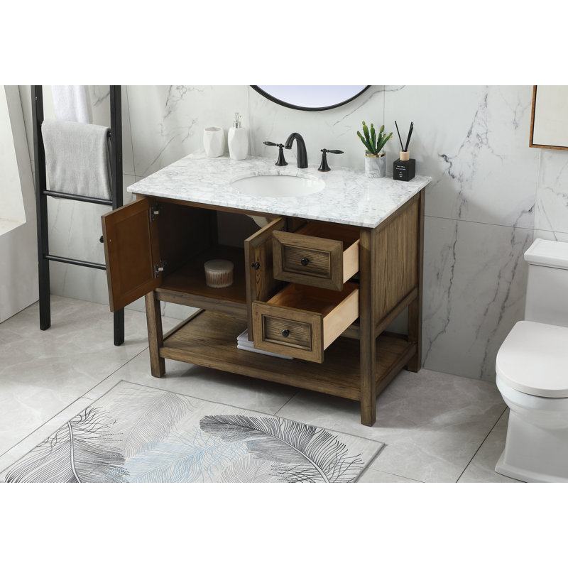 42'' Single Bathroom Vanity with Carrara Marble Top, Driftwood