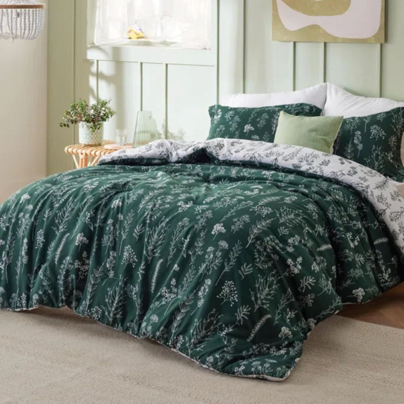 Best Seller Bedsure Comforter Set Reversible Cute Floral Bedding, 89GSM, Full, Green
