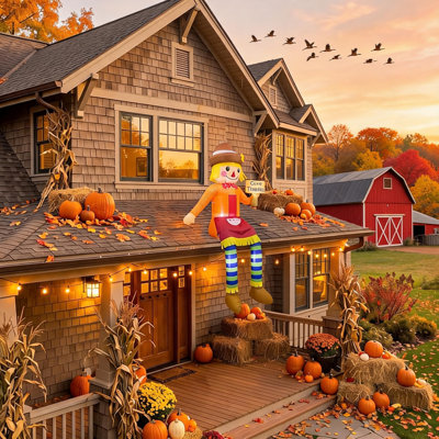 7 FT Giant Thanksgiving Inflatable, with Scarecrow & Give Thanks Sign