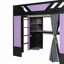 Lit mezzanine en bois pleine grandeur avec tablettes, rideaux occultants et lumières RVB, noir et mauve-228328277
