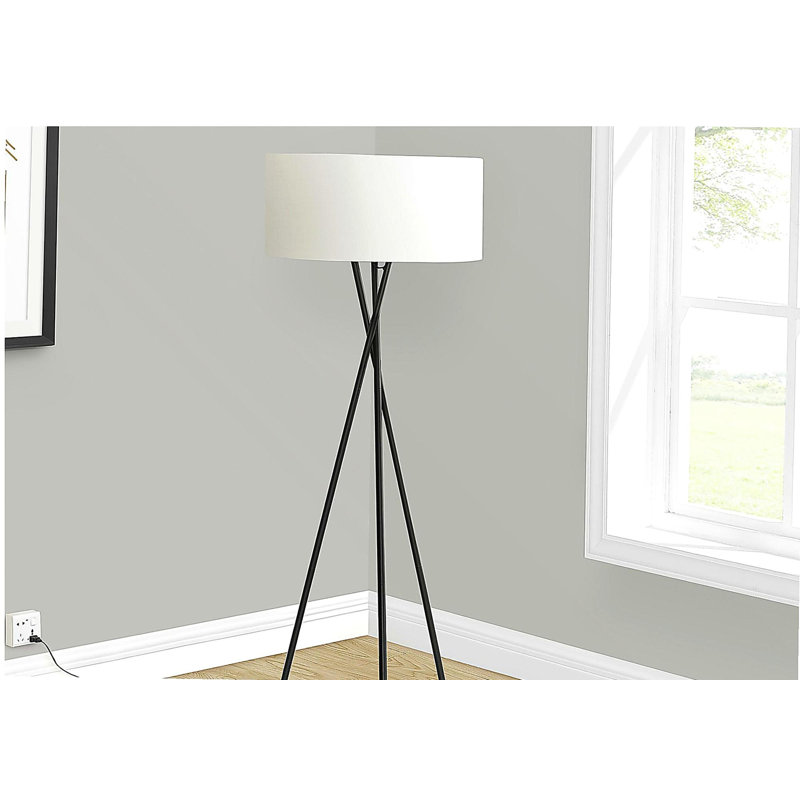 Lighting, 62 po de hauteur, lampe sur pied, métal noir, abat-jour ivoire / crème, style moderne, Noir
