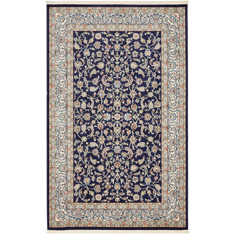 Tapis oriental Jackson / ivoire / bleu Jackson, Navy, Rectangle 5 pi 3 po x 8 pi