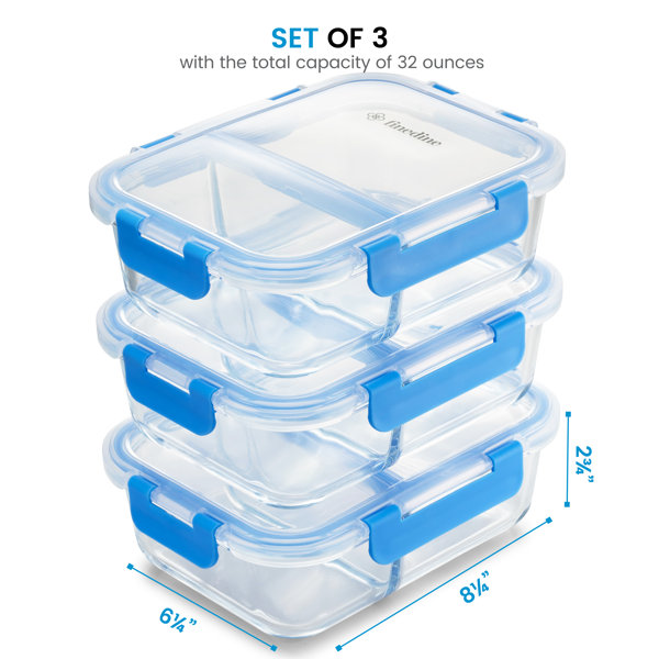 NEW FineDine 3-Piece Airtight Glass Food Storage Containers 32oz 4 Cups Set  Oven