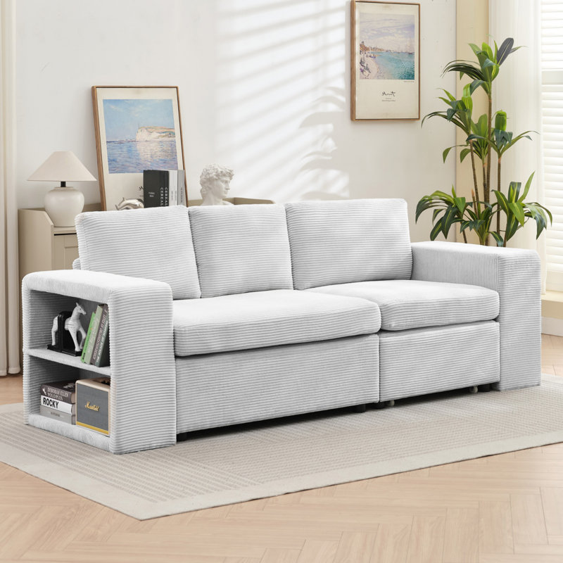 2 - Piece Upholstered L-Shaped Sectional Sofa, Gray Corduroy
