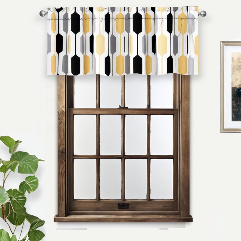 Cantonnière de cuisine sur mesure à motif géométrique, Or / noir / gris, L 52 po x L 24 po