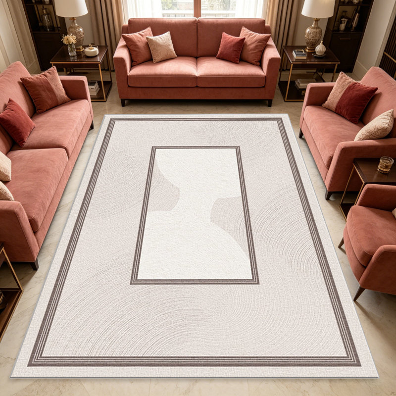 Beige Swirl Border area rugs for Living Room, Soft and Comfortable, Suitable for all seasons, easy to maintain, machine washable Indoor floor mat, Under Table Farmhouse suitable for Bedroom, Dining Room, Study,  Balcony, Home Decor Patio