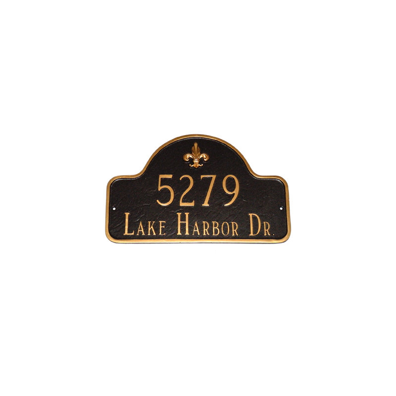 Fleur de Lis 2-Line Lawn Address Sign, Black/Gold