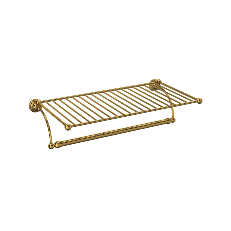 Edwardian Wall Mount Towel Shelf, Unlacquered Brass