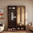 Farmhouse Widen Hall Tree With 4 Rattan Doors, Seating Bench, 6 Hooks And Shoe Cabinet-1612939079