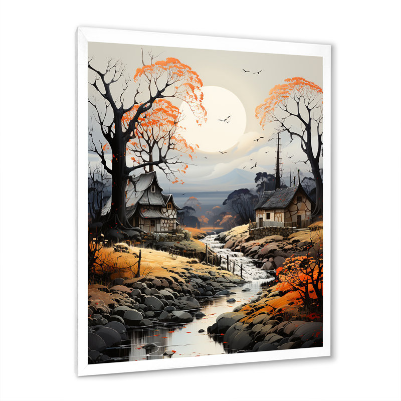 Maison de campagne au bord de la rivière I - reproduction, Cadre simple blanc, H 32 po x l 16 po x P 1 po