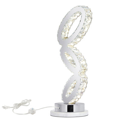 Grace-Leigh 9" Chrome Table Lamp with Integrated LED – 3-Ring Design, Faceted Crystal Embellishments – 23" Height, Dimmable Glam Lighting for Bedroom, Office – BACL Certified, 3-Year Warranty