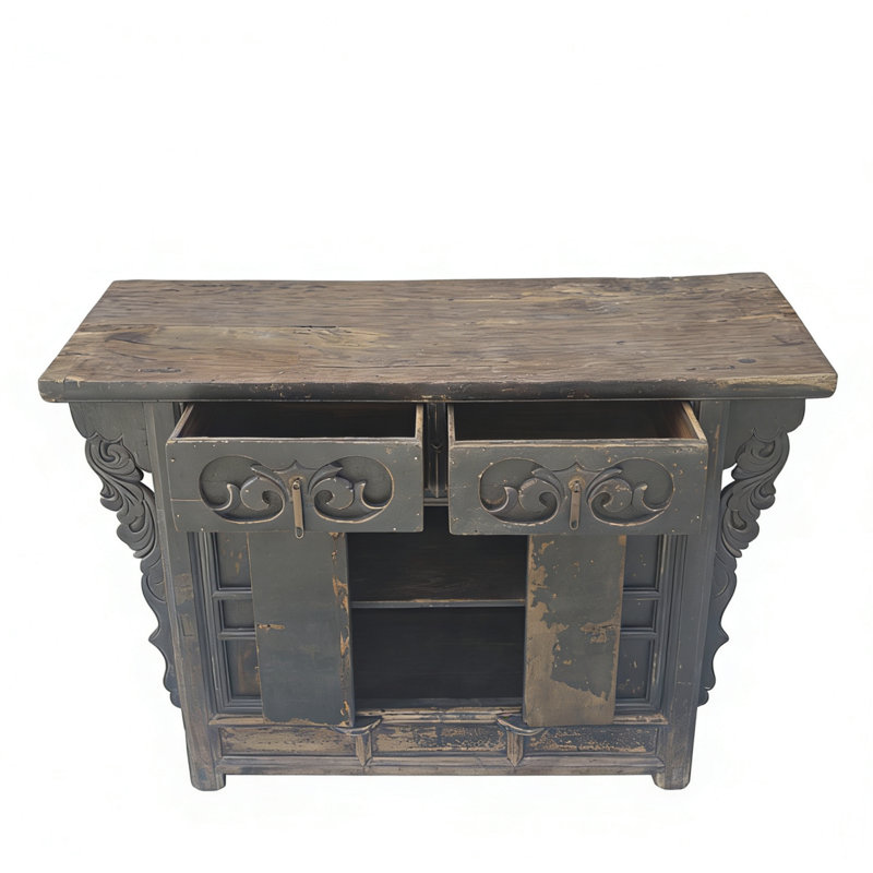 Dual-Drawer Coffer Cabinet with Carved Sides
