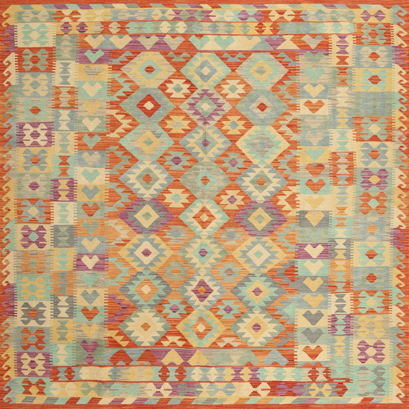 Tapis orange/jaune/vert contemporain Agusta, Carré 6 pi x 6 pi