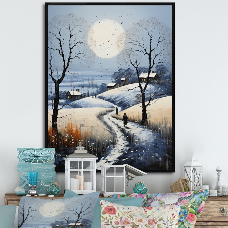 " Countryside Snowy Minimalism Winter I ", Black Framed, 32" H x 24" W x 1" D