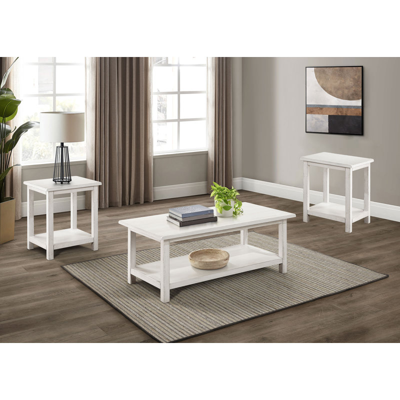 Ensemble de 3 tables basses et tables de bout Callistus - blanc vieilli, 3 pièces: table basse, 2 tables de bout