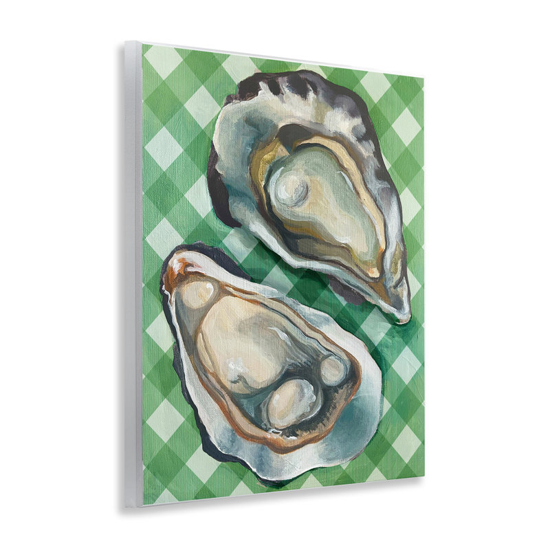  Oysters on Green Plaid Wall Plaque Art by Daphne Polselli