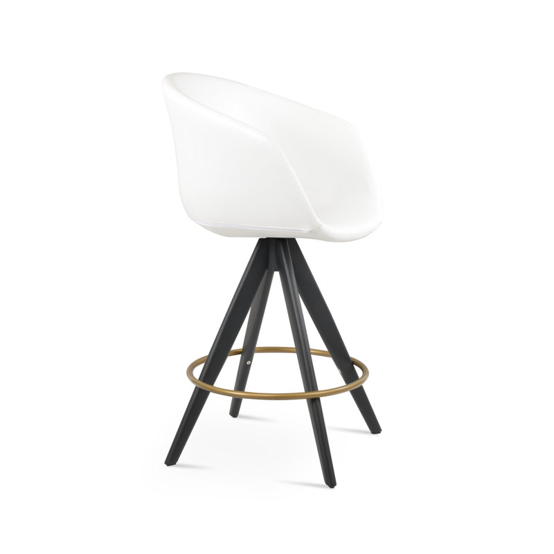 Tabouret de bar Tribeca Pyramid, Simili cuir blanc, Noir, Tabouret de comptoir (siège d'une hauteur de 27 p