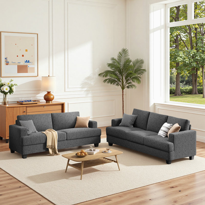 2 - Piece Upholstered Linen Sofa Living Room Set, Gray