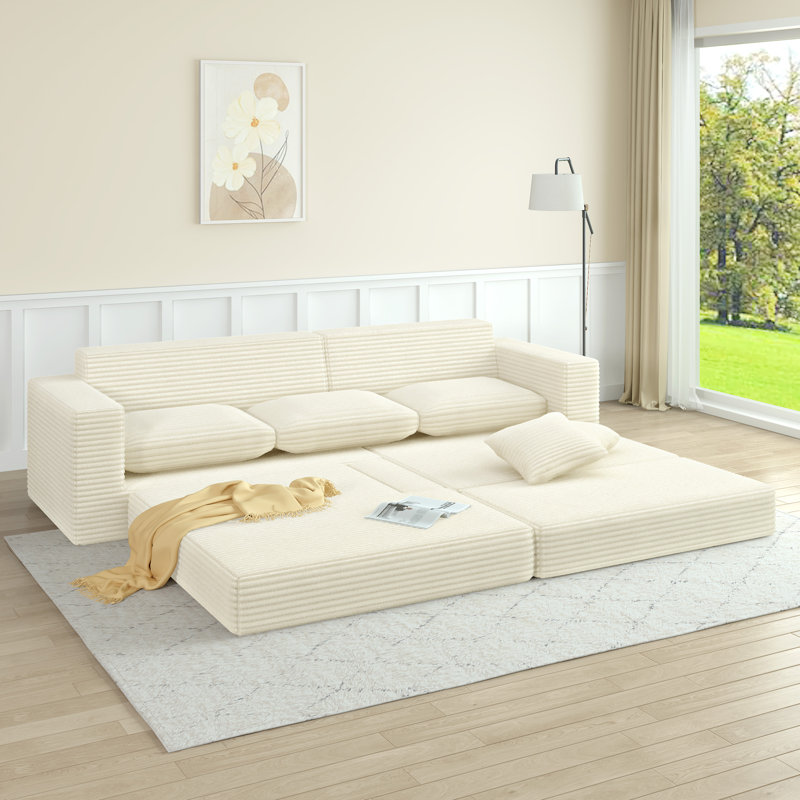 Canapé modulaire en L 28,25 po Boneless, Tissu beige, Orienté à droite