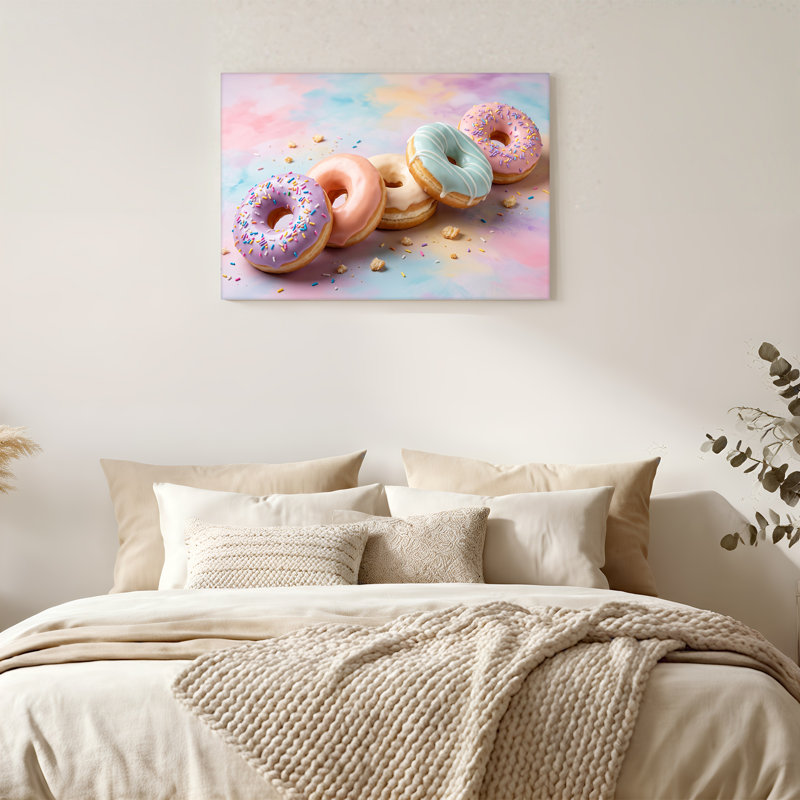 Toile assortie avec beignets glacés et paillettes sur fond pastel, H 24 po x l 36 po