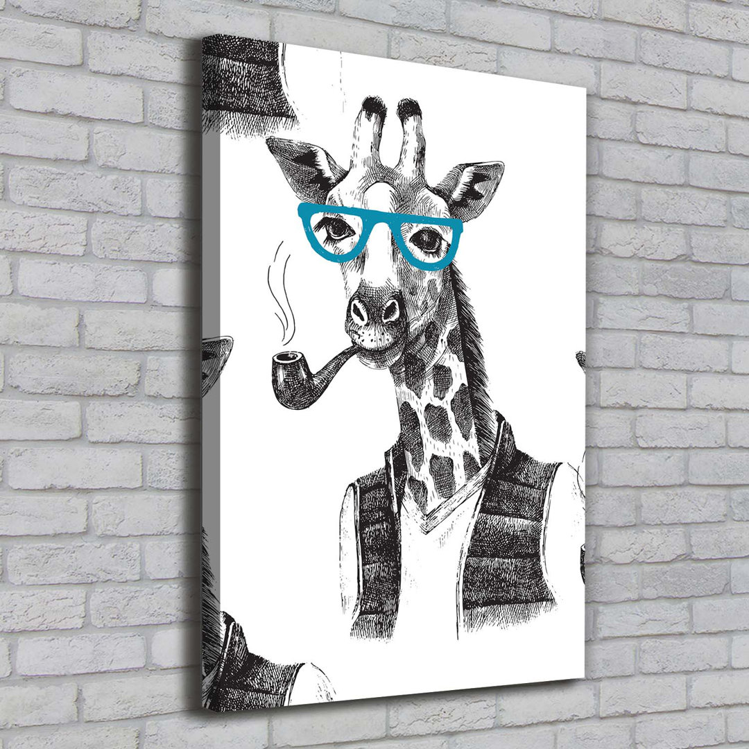 Giraffes With Glasses - Wrapped Canvas Print