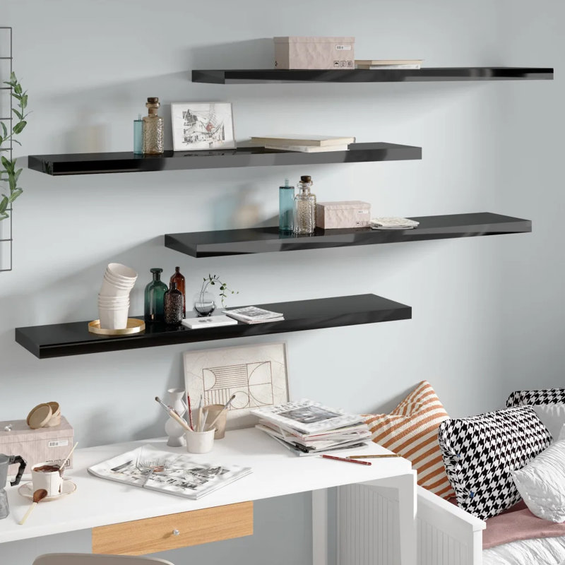 Arsis 4 Piece Metal Floating Shelf, 3.8cm H x 23.5cm W x 120cm D, High Gloss Black