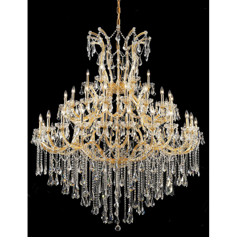 Lustre style bougie à 49 lumières Stockard, Or / cristal (transparent) / coupe royale