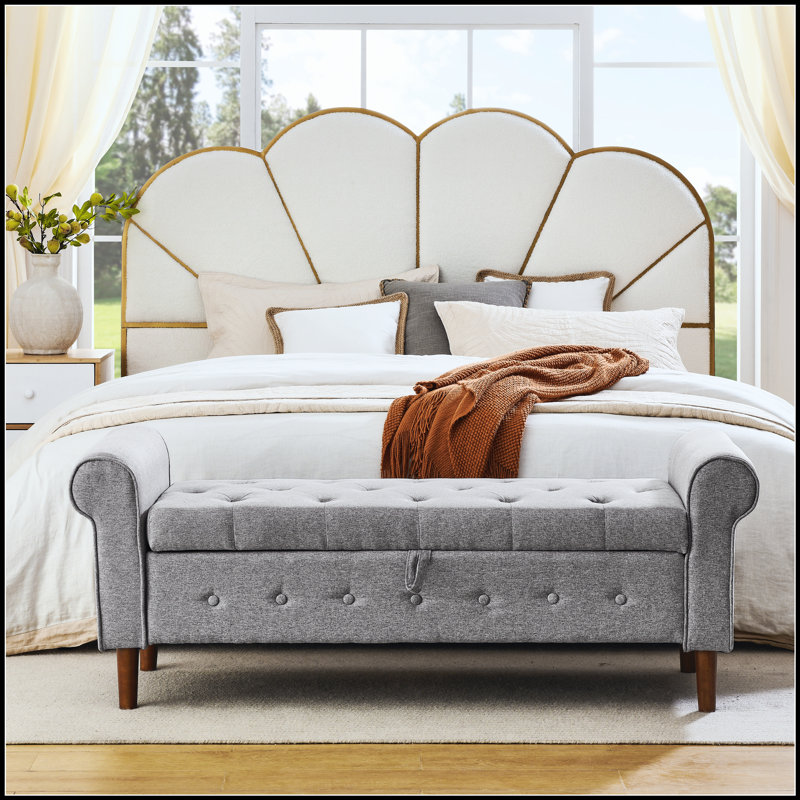 Banc de rangement capitonné de 62 po pour la chambre à coucher 62 po, repose-pieds rembourré en tissu moderne, banc de fenêtre